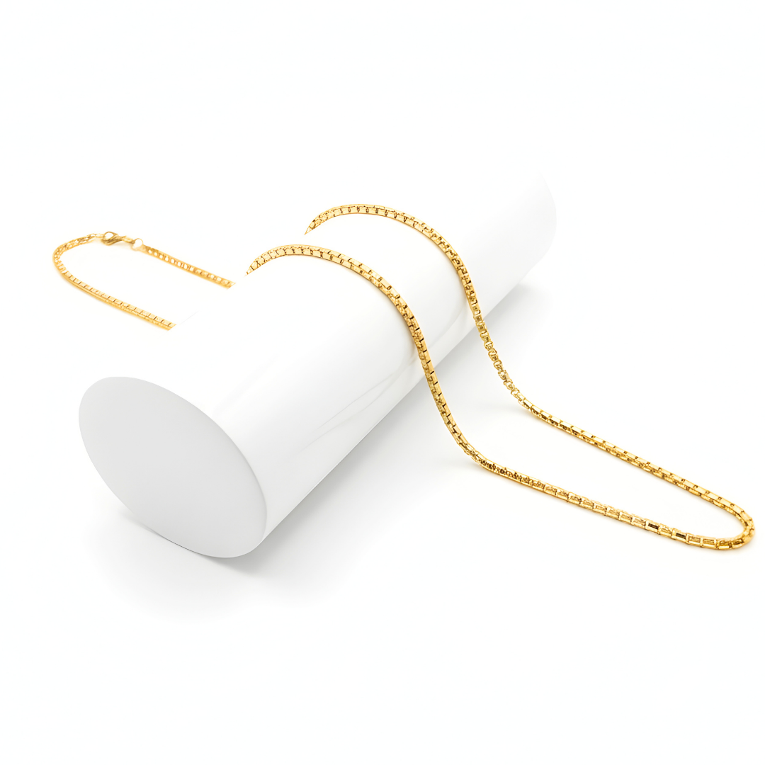 18K Gold Filled Box Chain Necklace – 60cm Sleek Square Link Chain